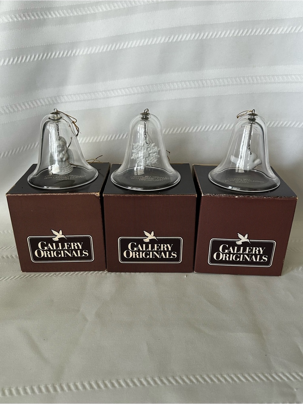 Vintage Avon Gallery Originals Set of 3 Crystal Bell OrnamentaAngel Dove In Box